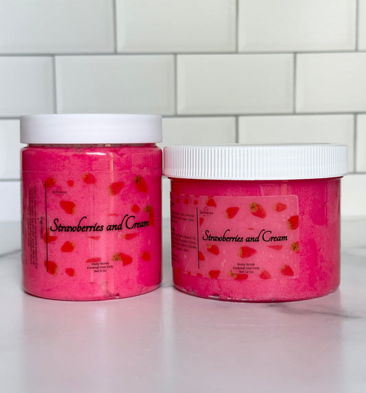 strawberries and cream body scrub in 2 sizes. 8 and 12 ounces