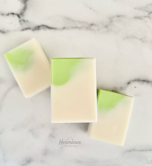 white lemongrass soap with lime green swirls