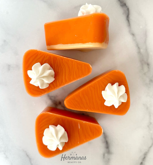 soap bar shaped and colored like a slice of pumpkin pie topped with whipped cream