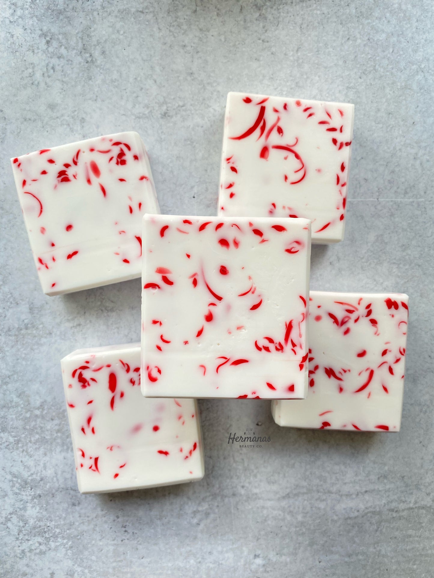 Candy Cane Soap Bar. White soap with red soap flecks