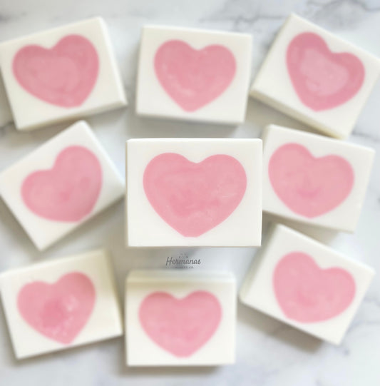 Pink Mimosa Soap Bar, white soap bar with pink heart inside