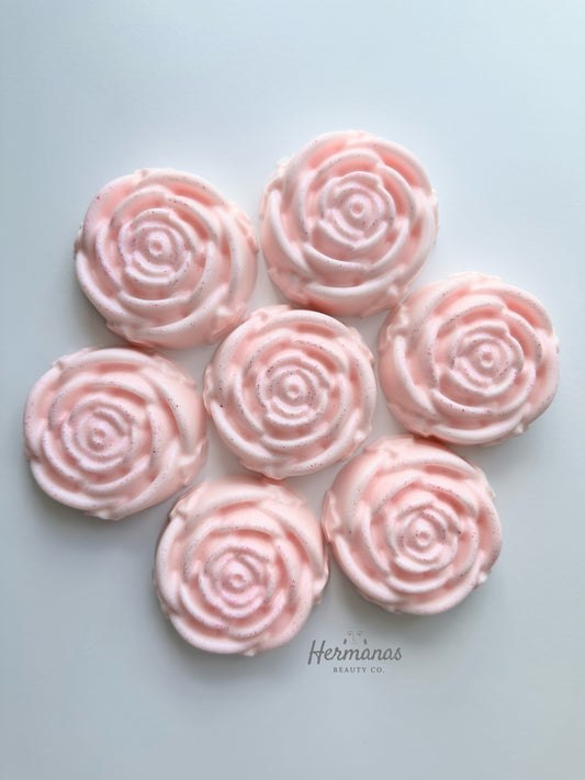 Pink soap shaped like a rose